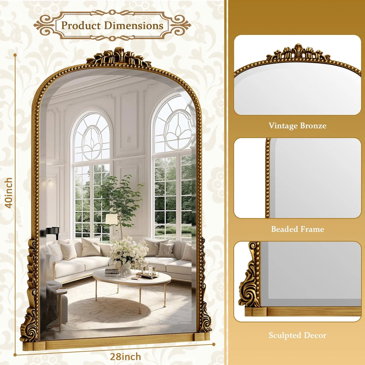 40"X 28" Arched Vanity Mirror Decor Wall Mirror for Bathroom