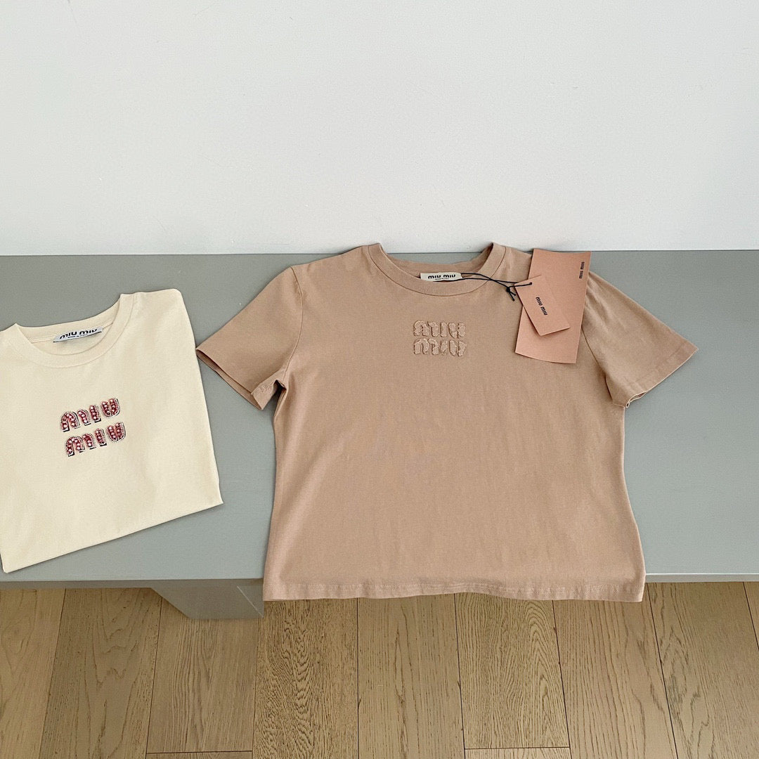 T-Shirts- Miu M T-shirt Casual Everyday Designer Tee