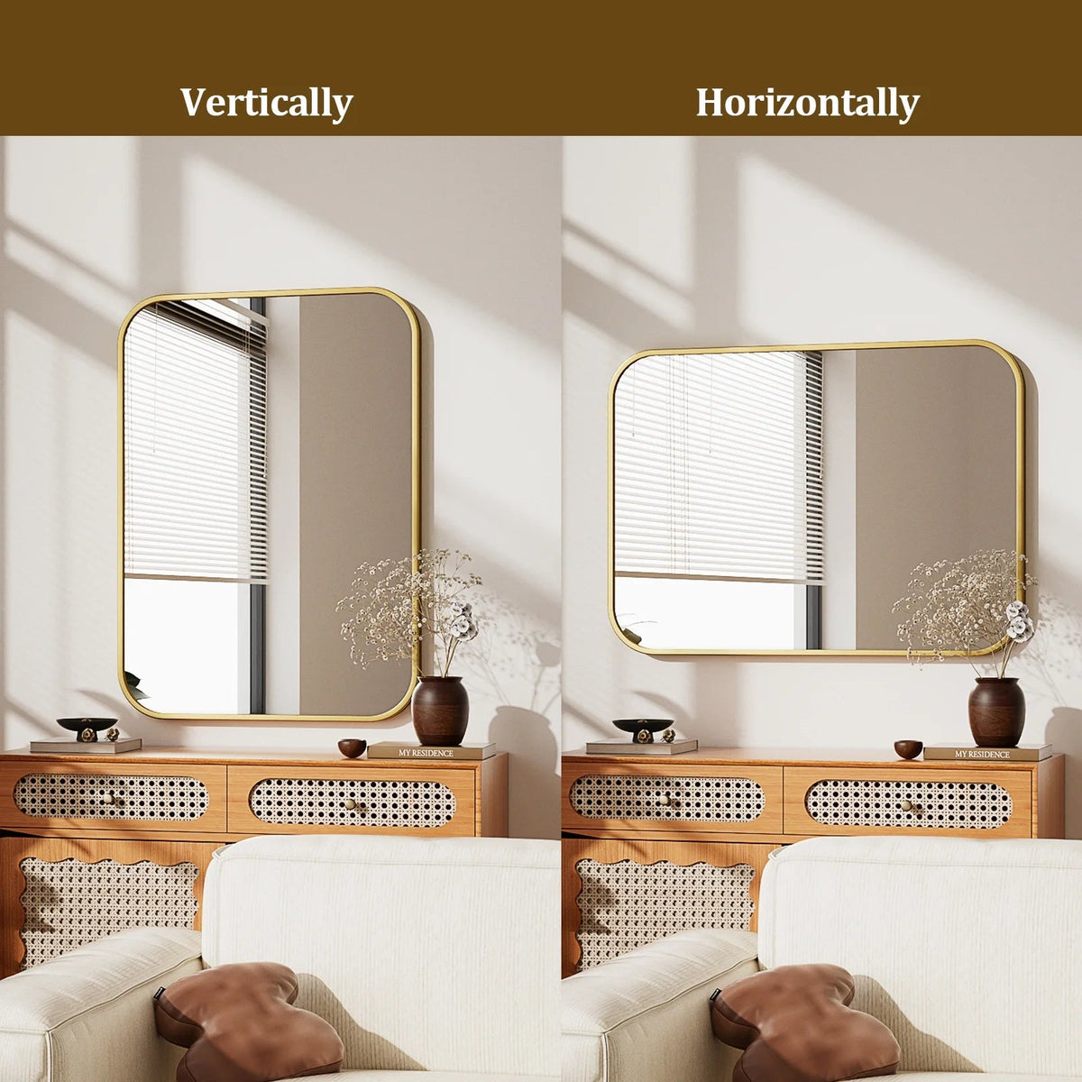 38"X26" Rectangular Bathroom Mirror Round-Edged Wall Mounted Mirror