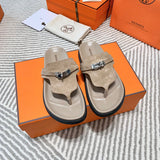 Hermès Nude Flat Thong Sandals - Front View