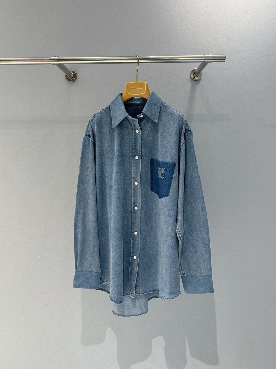 Tops- Miu M Denim Shirt Elegant Everyday Designer Top