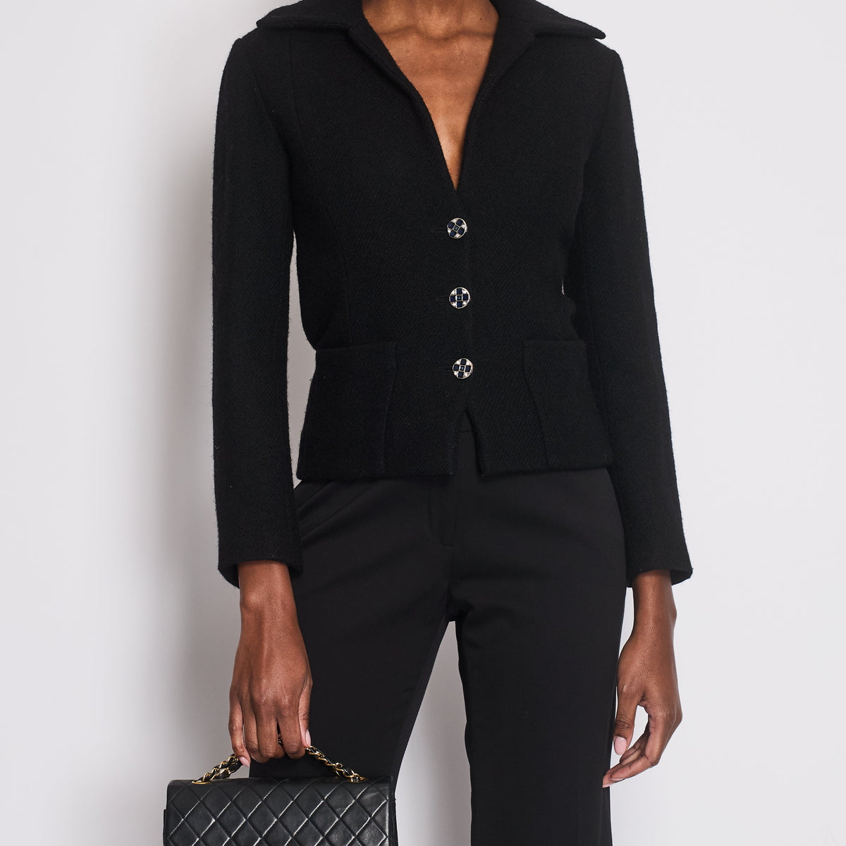 Chanel Jackets? Chanel Black Wool Blazer with Silver and Blue Button Detail Size FR 34 (UK 6) Luxury Designer Outerwear Jacket