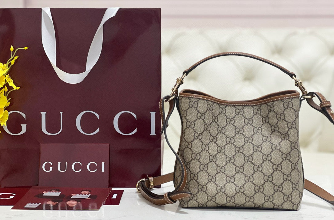 Gucci Emblem Mini Bucket Bag detail shot – designer craftsmanship and quality