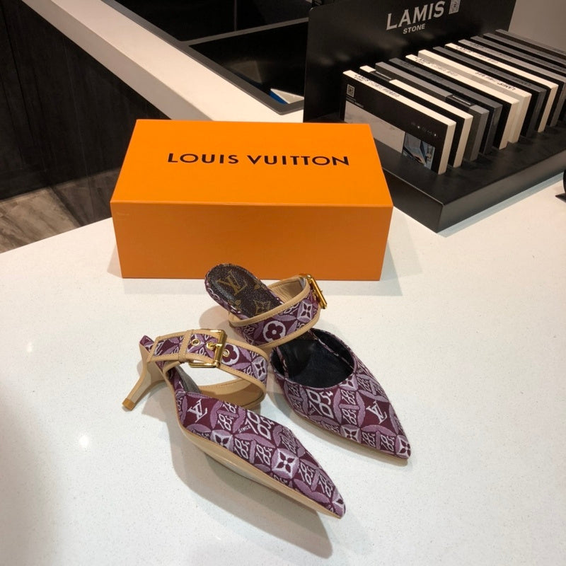 Louis Vuitton Burgundy Ankle Strap Heels - Lifestyle Styling Shot