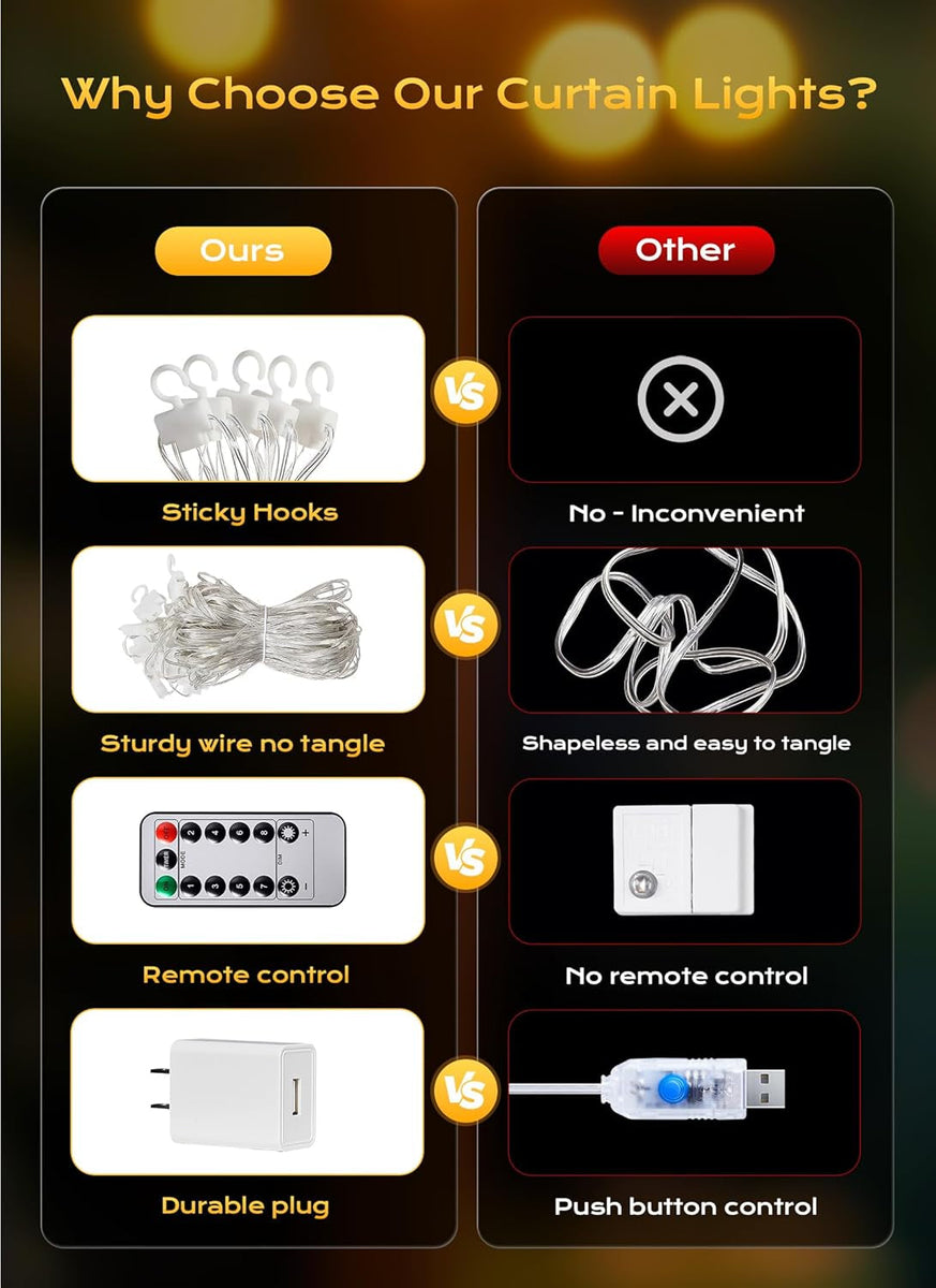 300 LED Curtain String Lights, 9.8 FT Hanging Fairy Lights