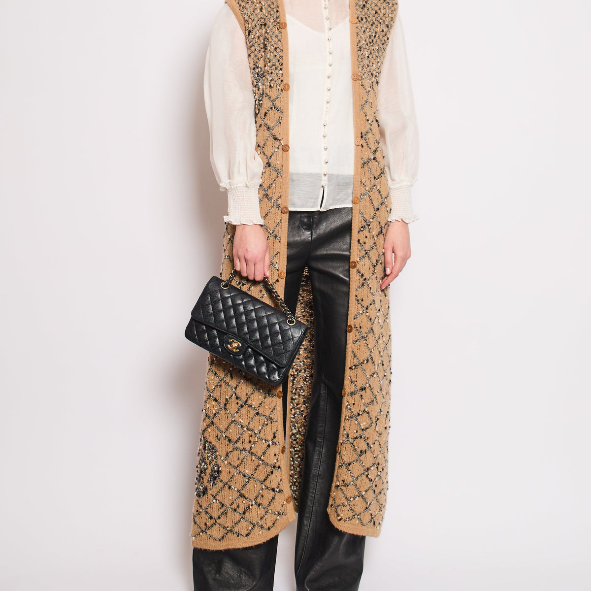 Chanel Vests? Chanel 01 A Brown Quilted Maxi Sleeveless Gilet with Coco Logo Detail Size FR 40 (UK 12) Premium Designer Layering Vest