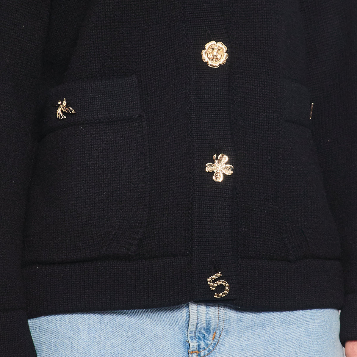 Chanel Sweaters? Chanel 22B Black Cashmere Knit Long Sleeve igan with Gold Charm Buttons Size FR 38 (UK 10) RRP ¬£4350 Luxury Designer Knit Sweater