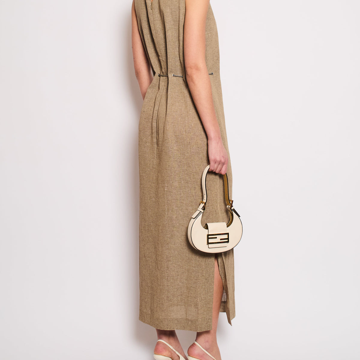 Chanel Dresses? Chanel 08P Beige Sleeveless Linen Maxi Dress with Silver Logo Chain Detail FR 40 (UK 12) Chic Everyday Designer Dress