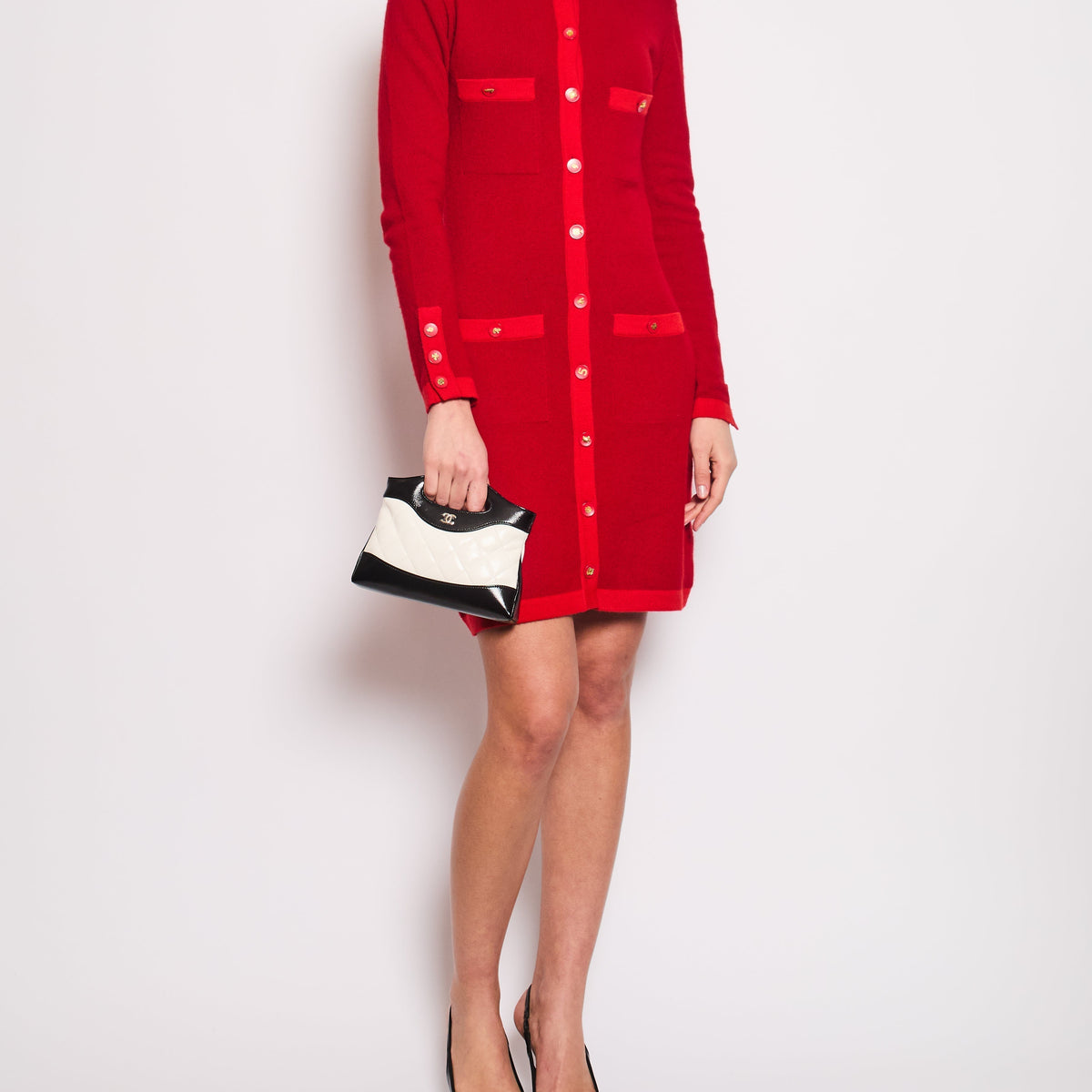 Chanel Sweaters? Chanel *HOT* Chanel Red Long Sleeve Knit Mini Dress with Multi Icon Logo Button Details FR 38 (UK 10) Premium Casual Designer Knitwear