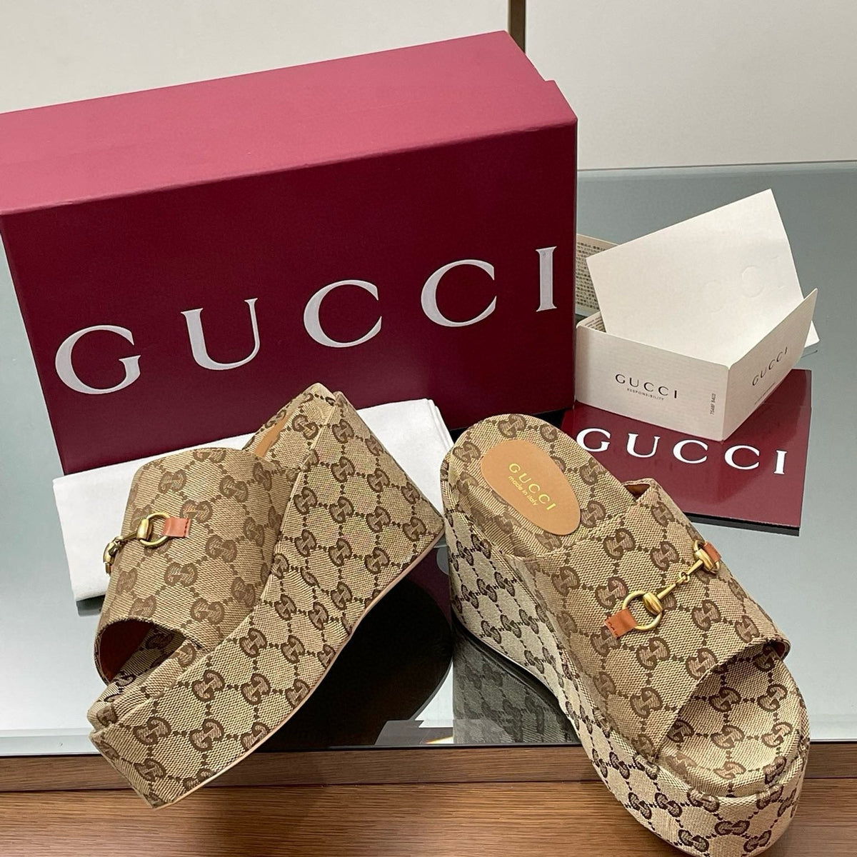 Gucci Shoes- Gucci Wedge Sandals Premium Designer Casual Shoes