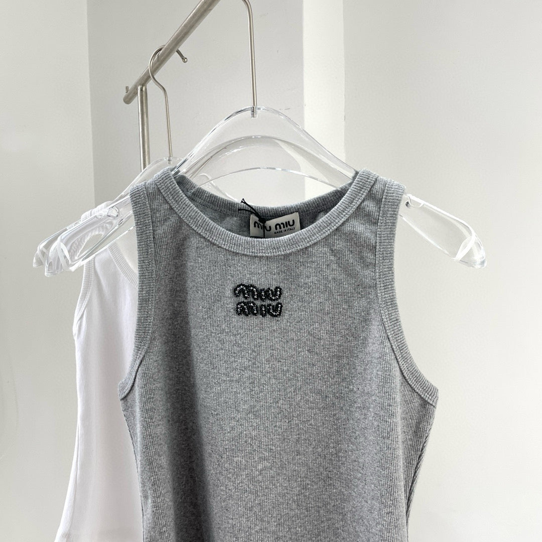 Tops- Miu M Tank Top Elegant Everyday Designer Top
