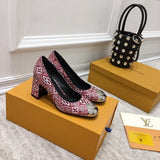 Louis Vuitton Tan Block Heel Pumps - Back View