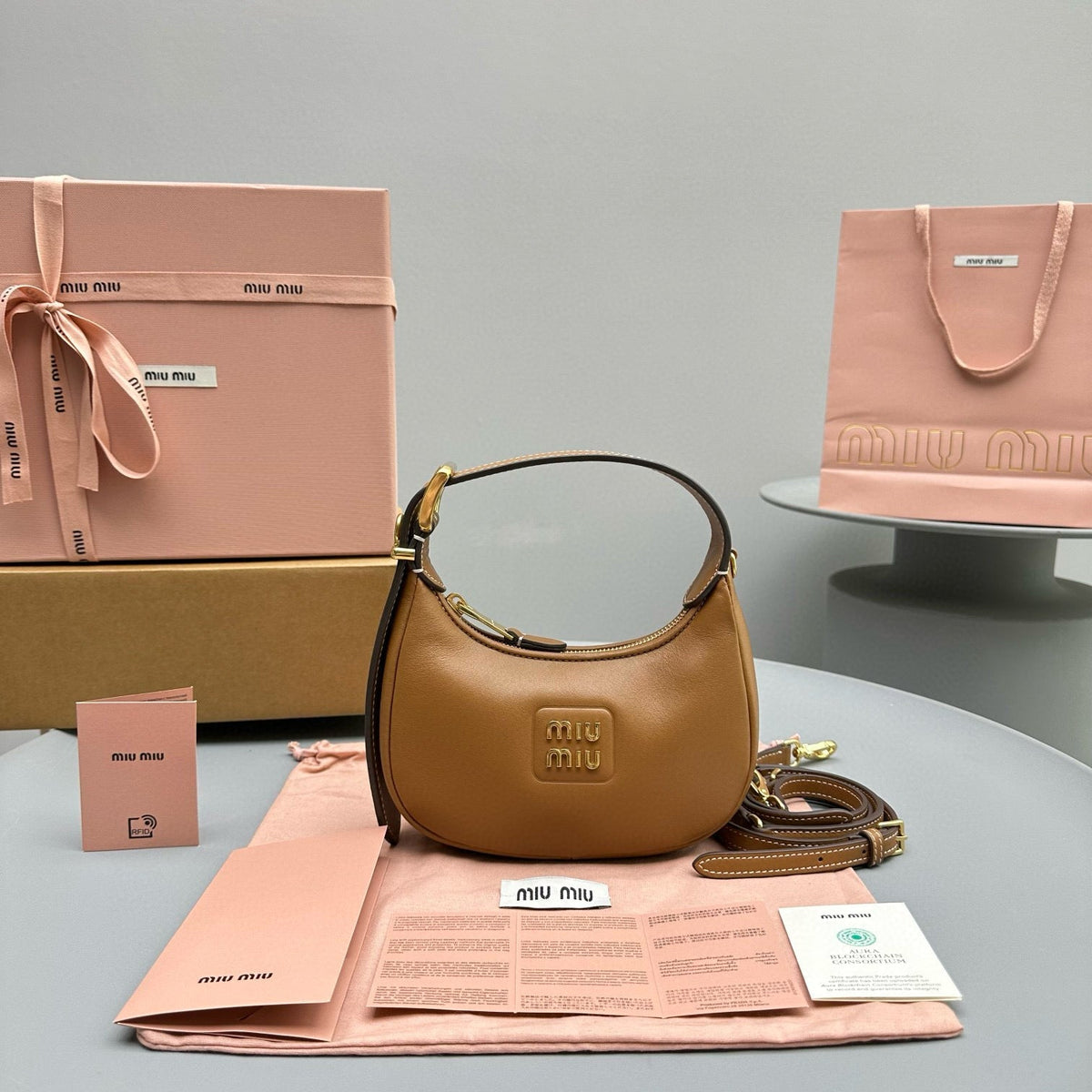 Bags- Miu M Leather Hobo Bag Elegant Everyday Designer Handbag
