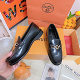 Louis Vuitton Beige Loafer Flats - Angled View