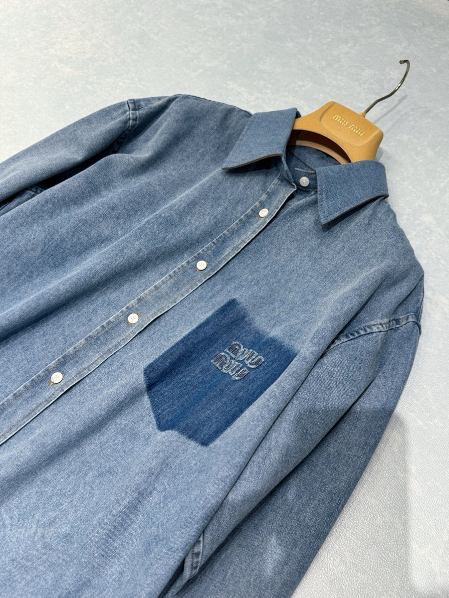 Tops- Miu M Denim Shirt Elegant Everyday Designer Top