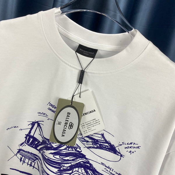 Close-up of Balenciaga t-shirt craftsmanship