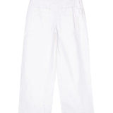 Close-up of Bottega Veneta pants hardware and fine stitching