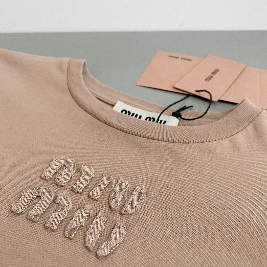 T-Shirts- Miu M Long Tee Casual Everyday Designer Tee
