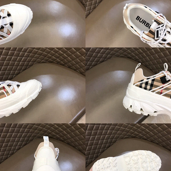 Burberry Beige Block Heel Pumps - Side Profile View