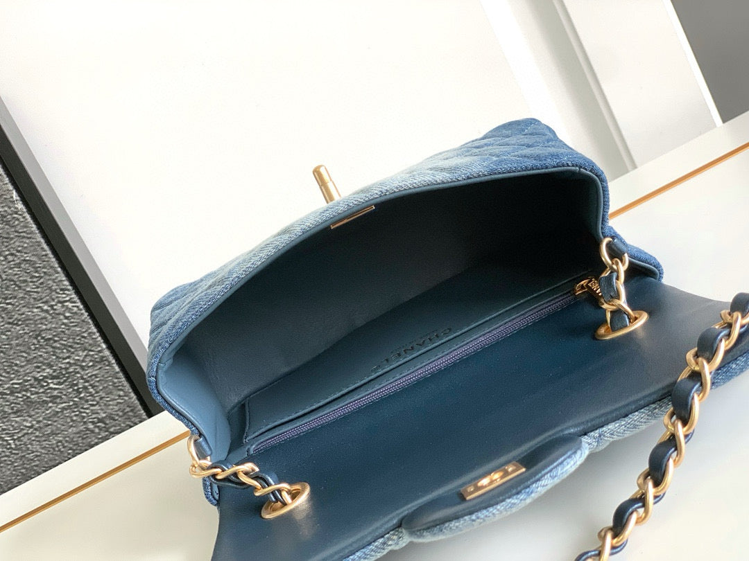 Front view of Chanel Classic Flap Denim Bag premium bag