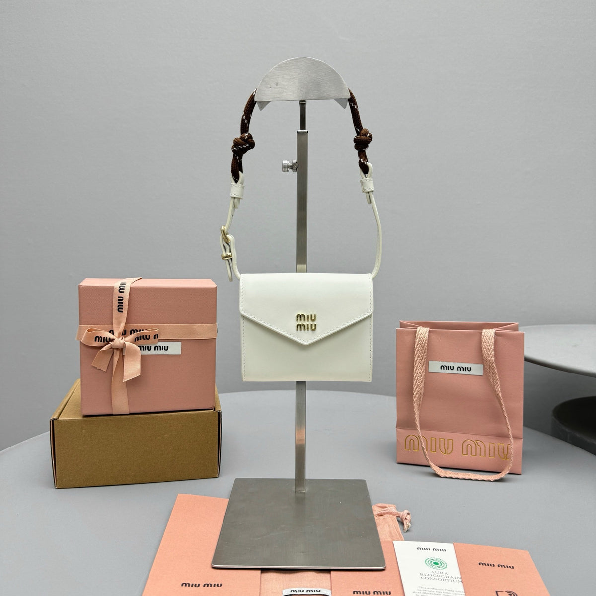 Wallets- Miu M Shoulder Strap Wallet Elegant Everyday Leather Wallet