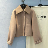 Front view of Fendi premium Coat with iconic logo hardware