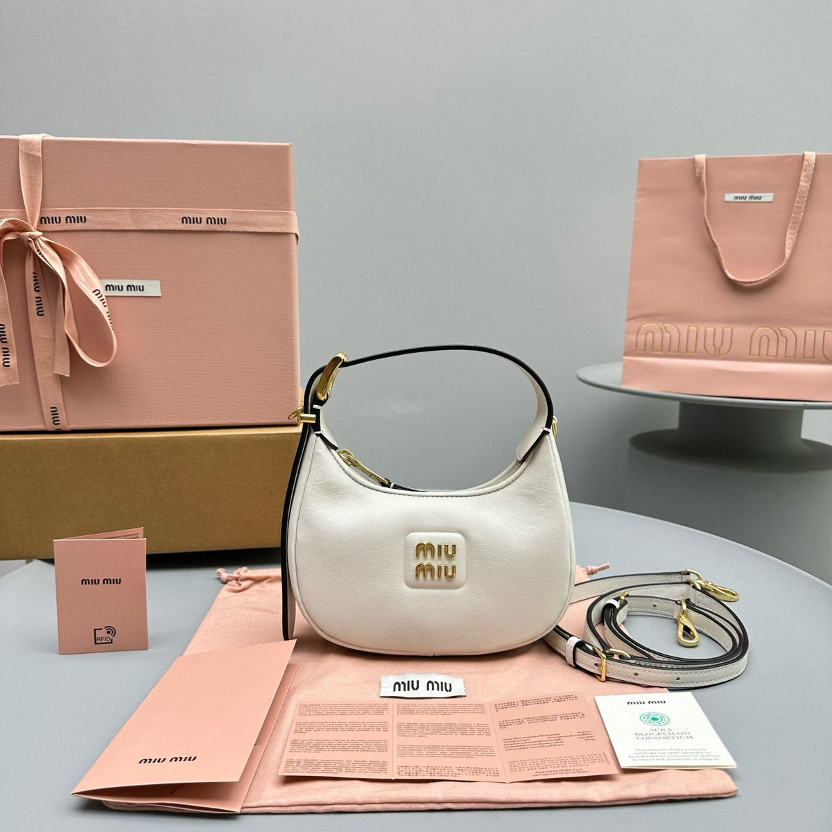 Bags- Miu M Leather Hobo Bag Luxury Designer Leather Handbag