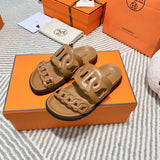 Hermès Grey Ankle Strap Sandals - Angled View