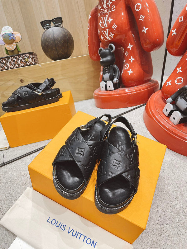 Louis Vuitton Black Block Heel Pumps - Side Profile View