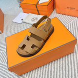 Hermès Black Block Heel Sandals - Heel Detail View