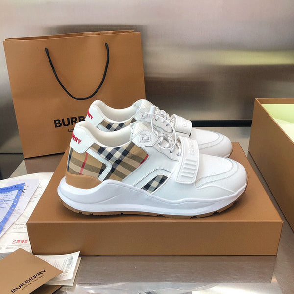Burberry Beige Low-Top Sneakers - Angled View