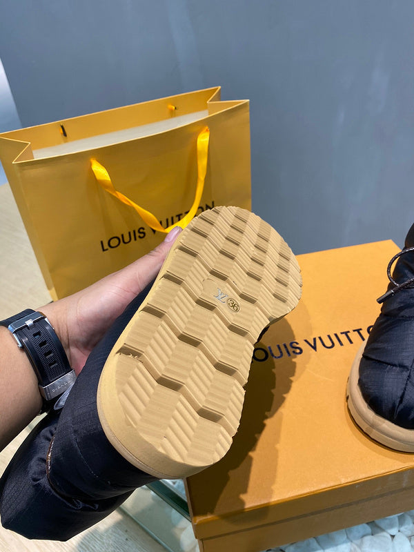 Louis Vuitton Beige Combat Boots - Side Profile View
