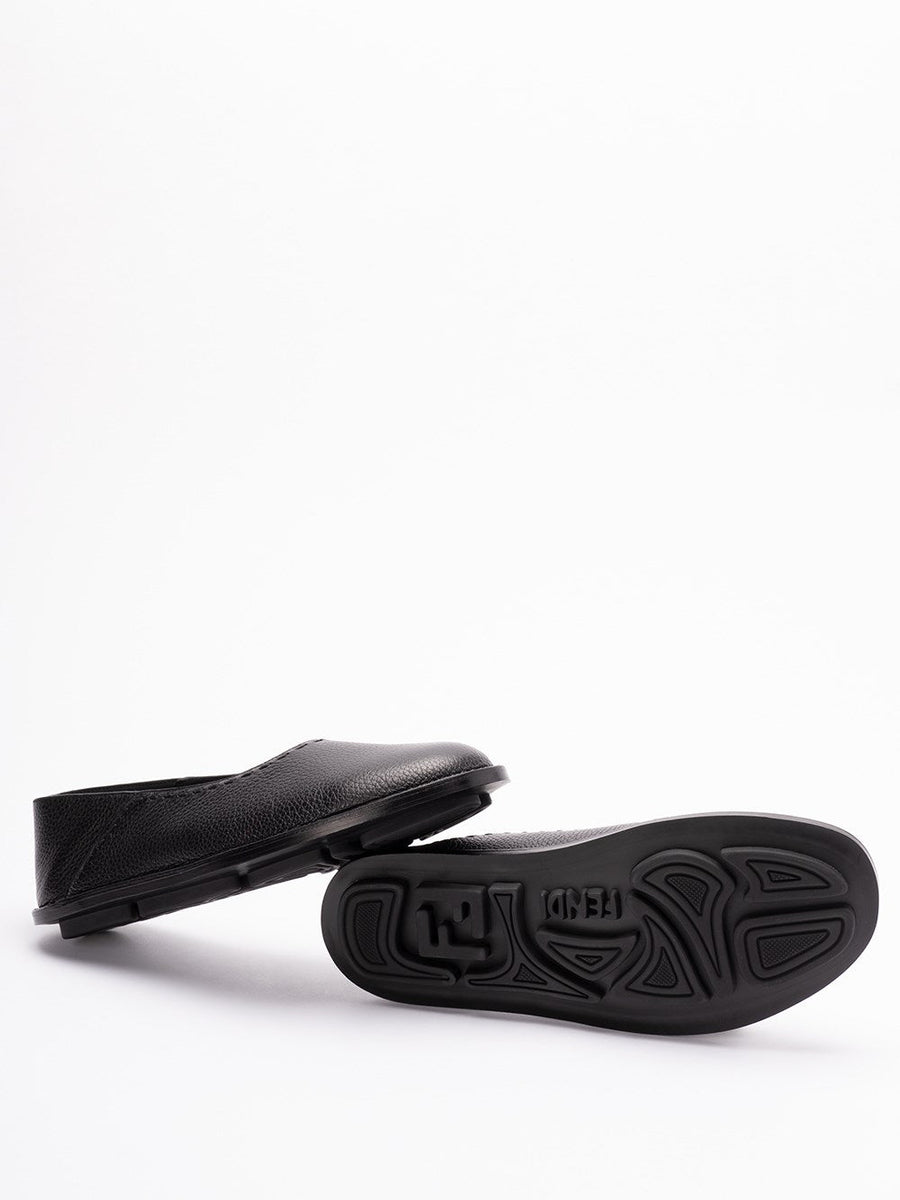 Close-up of Fendi sandals hardware and fine stitching
