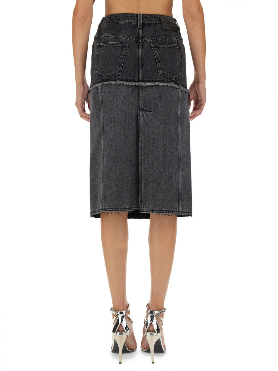 Alexander McQueen Skirts? Alexander Mcqueen Women Two-Tone Denim Skirt Chic Everyday Designer Skirt