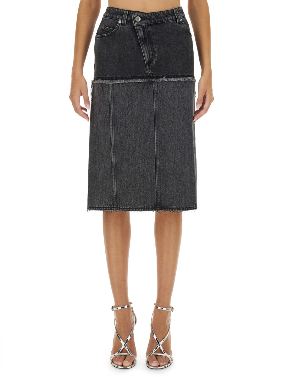 Alexander McQueen Skirts- Alexander Mcqueen Women Two-Tone Denim Skirt Elegant Designer Casual Skirt
