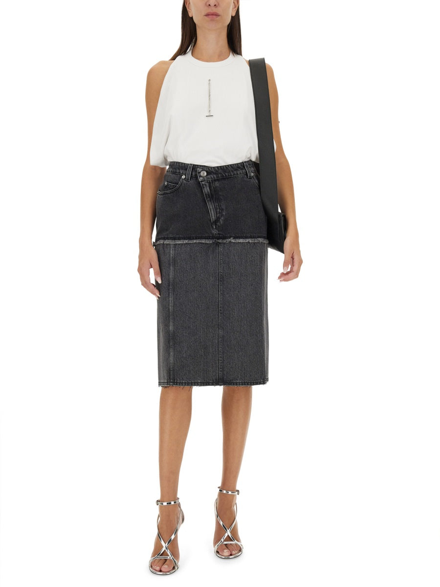 Alexander McQueen Skirts? Alexander Mcqueen Women Two-Tone Denim Skirt Chic Everyday Designer Skirt