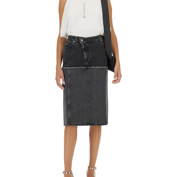 Alexander McQueen Skirts? Alexander Mcqueen Women Two-Tone Denim Skirt Chic Everyday Designer Skirt