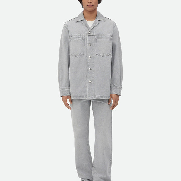 Bottega Veneta Tops? Bottega Veneta Men Light Grey Washed Denim Shirt Premium Designer Casual Top
