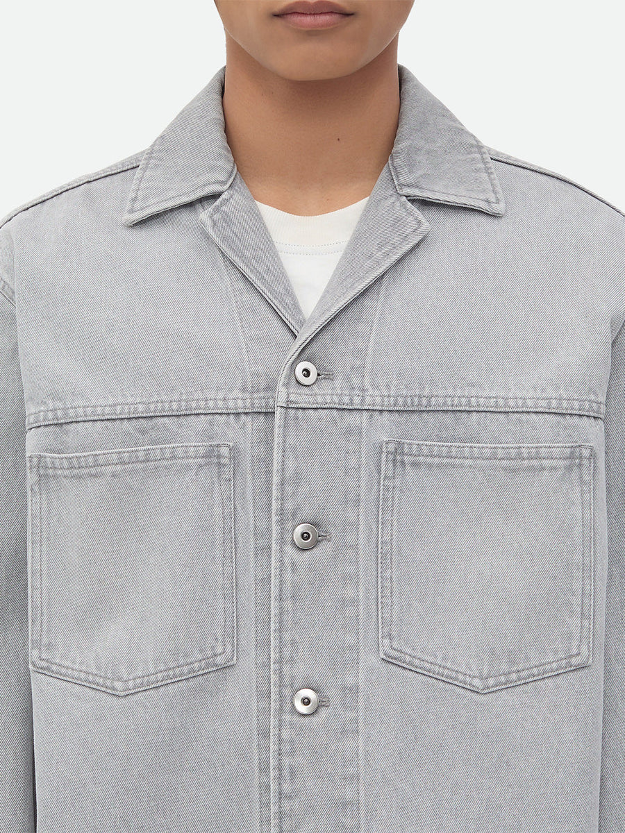 Bottega Veneta Tops? Bottega Veneta Men Light Grey Washed Denim Shirt Premium Designer Casual Top