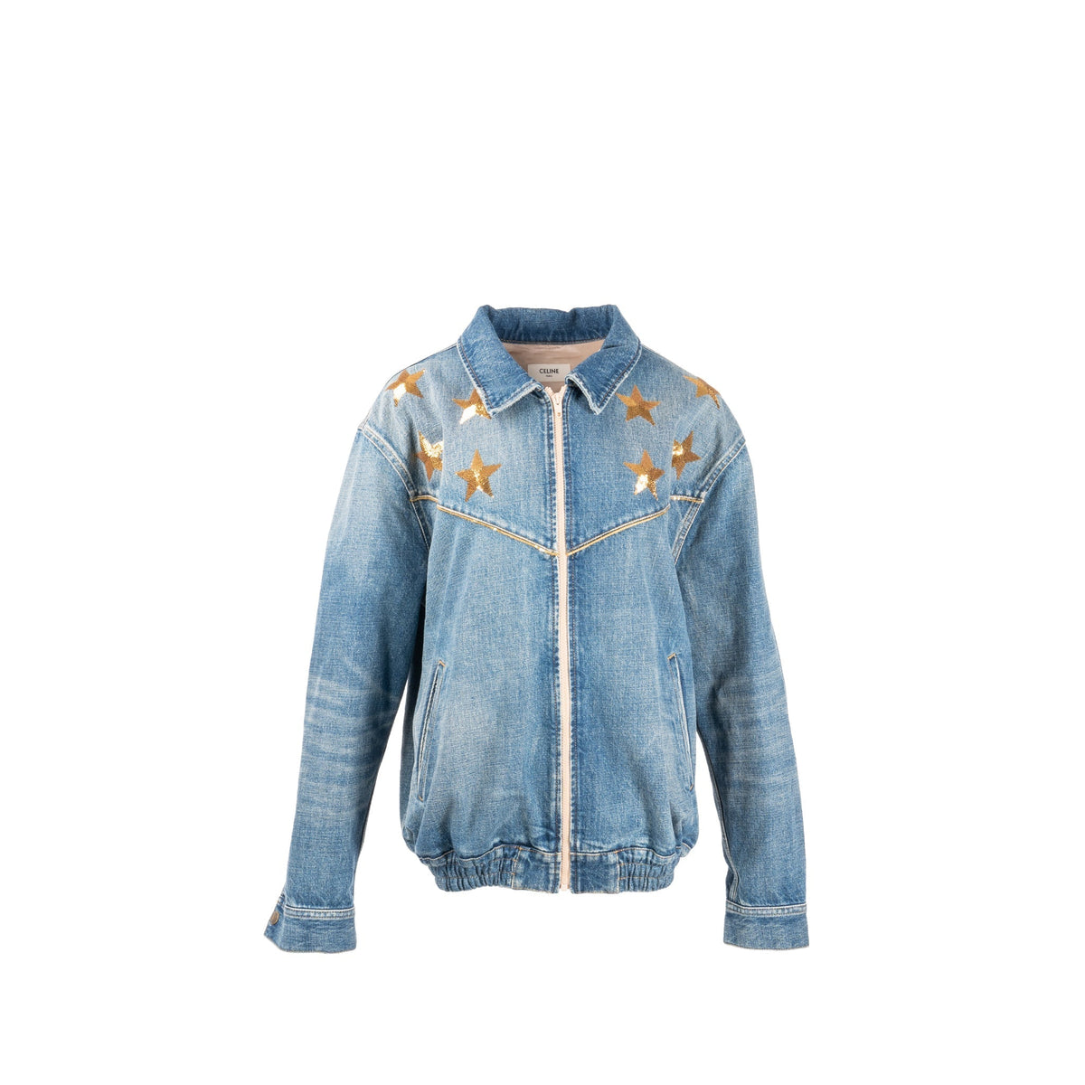 Celine Jackets? Celine Size M Star Detailed Teddy Denim Jacket Cotton Blue Stylish Everyday Designer Outerwear