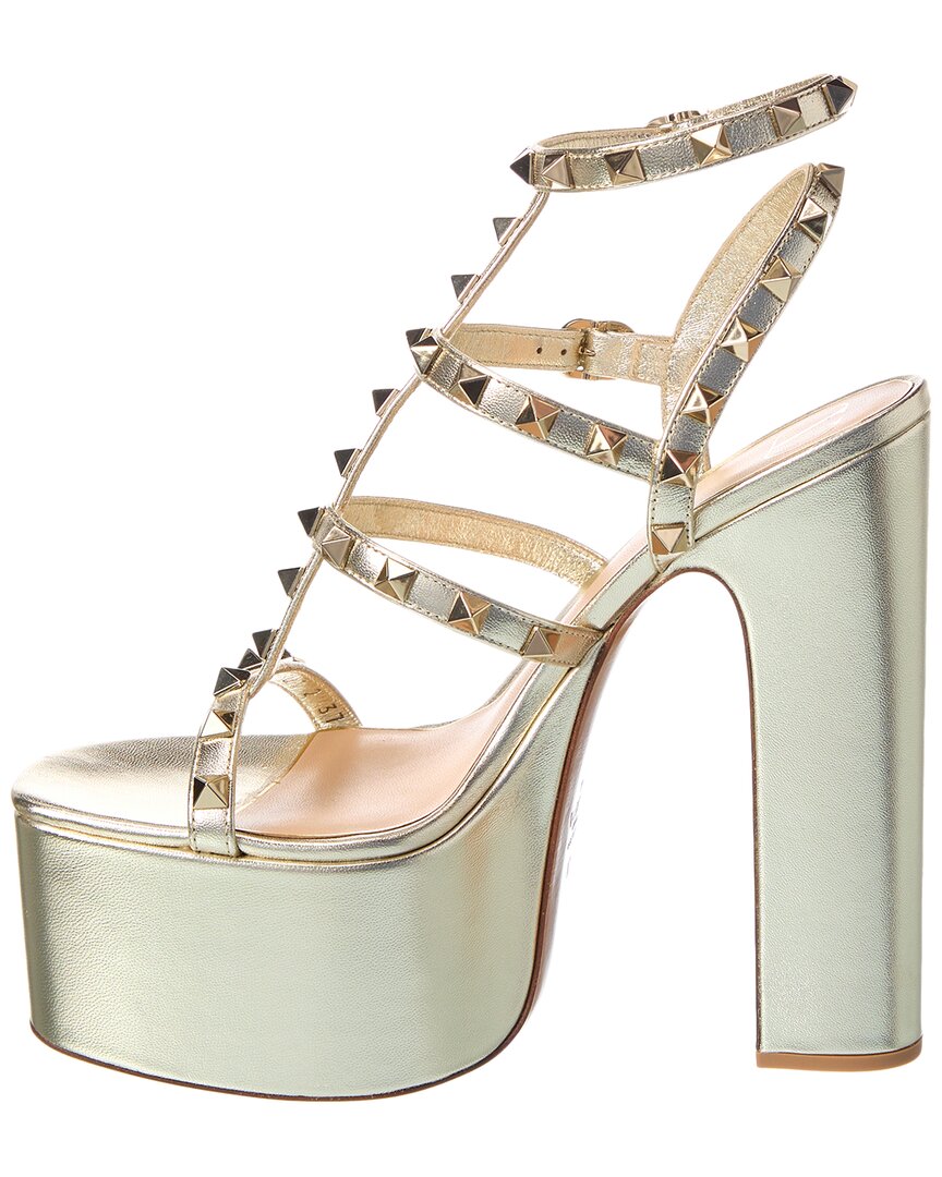 Valentino Shoes? Valentino Rockstud Caged 155 Leather Ankle Strap Platform Sandal Premium Designer Casual Shoes