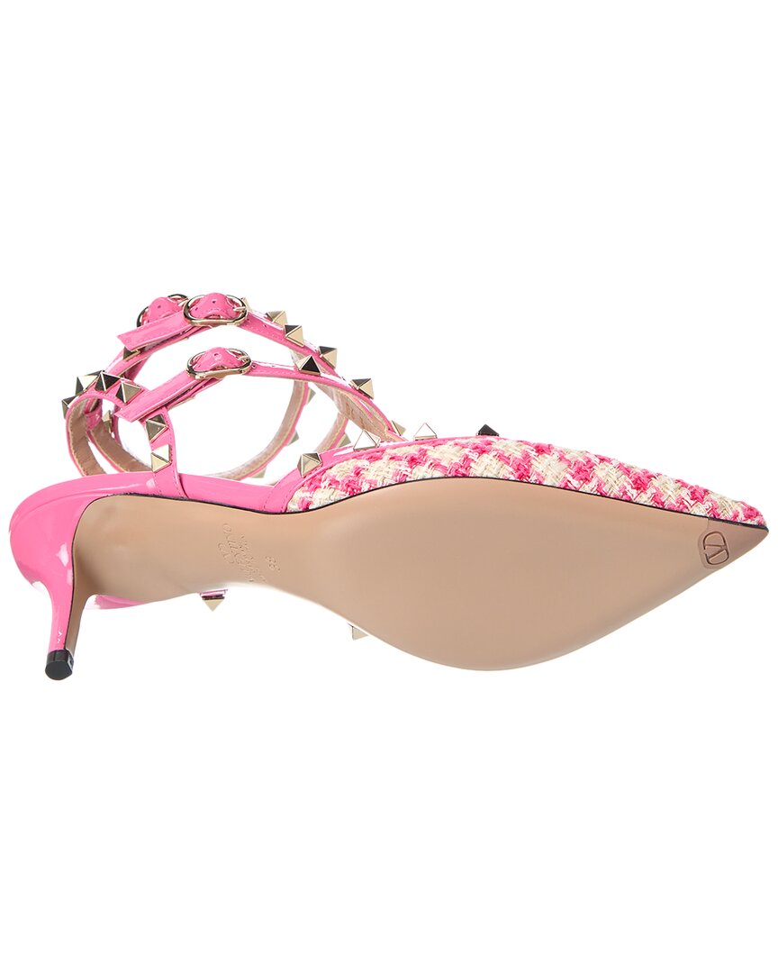 Valentino Shoes? Valentino Rockstud Caged 65 Tweed & Patent Ankle Strap Pump Premium Designer Casual Shoes