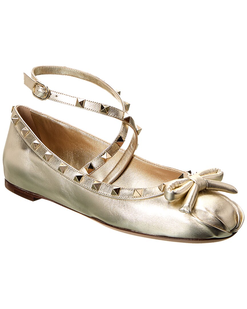 Valentino Shoes? Valentino Rockstud Leather Ankle Strap Ballerina Flat Premium Designer Casual Shoes