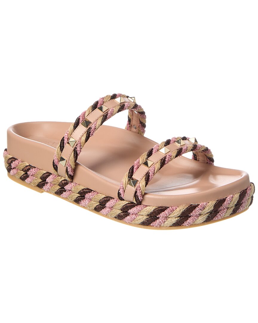 Valentino Shoes? Valentino Rockstud Rope & Leather Slide Comfortable Everyday Designer Shoes