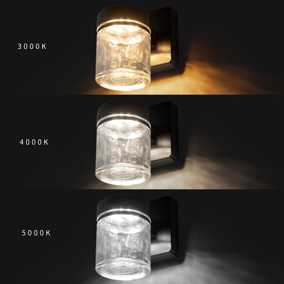 (2 Pack) 6" Outdoor Black Integrated LED Wall Light, Glass Shade