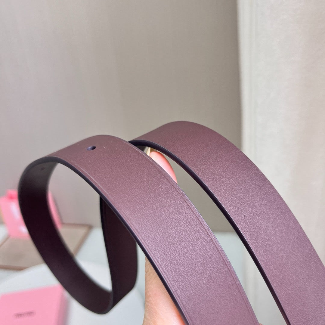 Belts- Miu M Belt 3 Cm Premium Leather Designer Belt