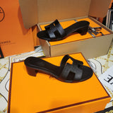 Hermès Black Slide Sandals - Detail Shot of Craftsmanship