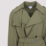 Close-up of Bottega Veneta coats hardware and fine stitching