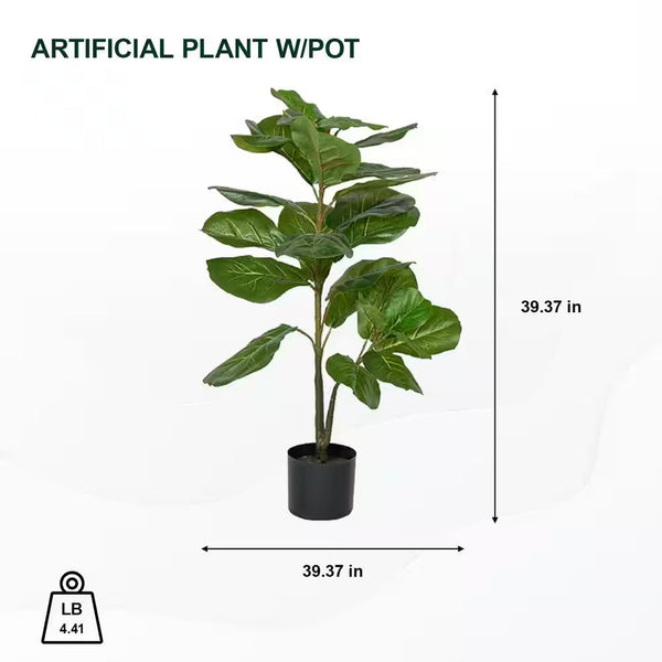39.37 In. Green Ficus Lyrata Indoor Outdoor Plastic Artificial Plant