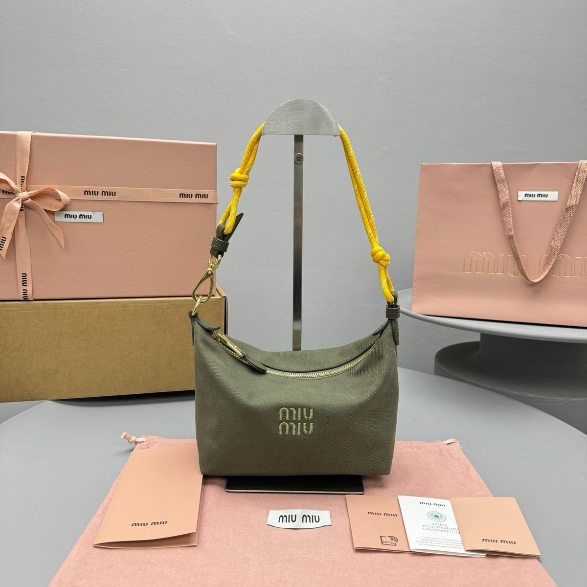 Bags- Miu M Gabardine Pouch Luxury Designer Leather Handbag